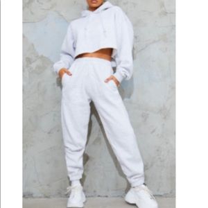 Ash grey cropped hoodie jogger set